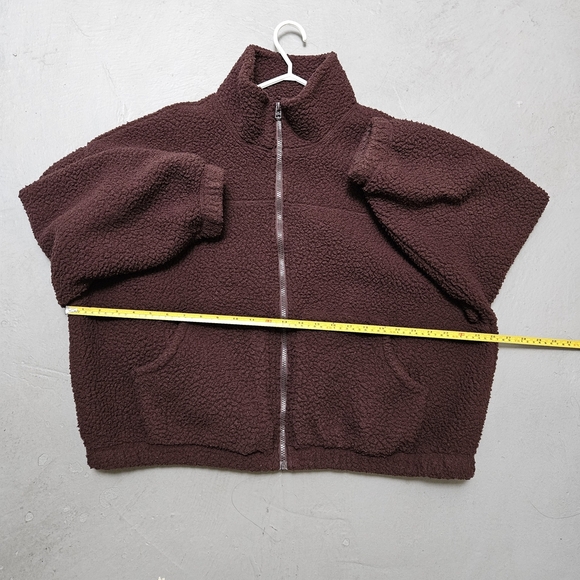 Old Navy Sz L Oversized Slouchy Cozy Dark Brown Sherpa Fleece  Zipper Jacket - Picture 15 of 16